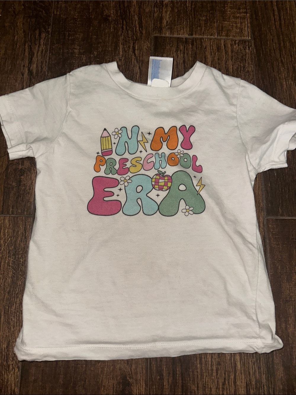 White Kids T-Shirt with Colorful "In My Preschool Era" Graphic